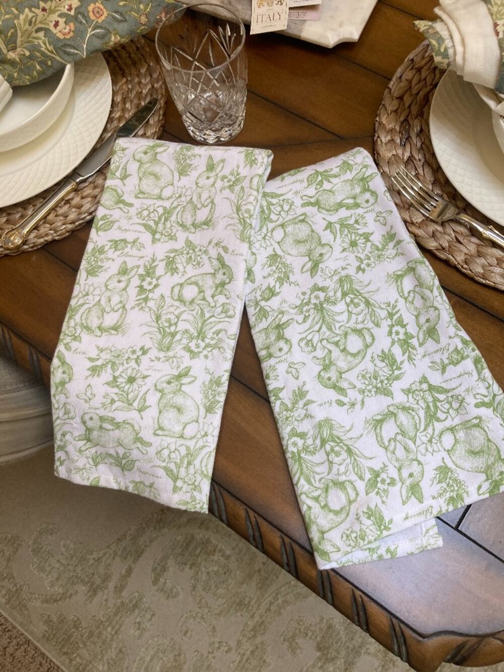 Dish Towels Set of Two Green Bunnies By Kay Dee Designs Rhode Island